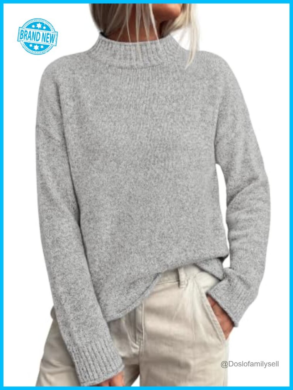 Mock Neck Ribbed Knit Sweater Womens Loose Fit Pullover Fall Winter